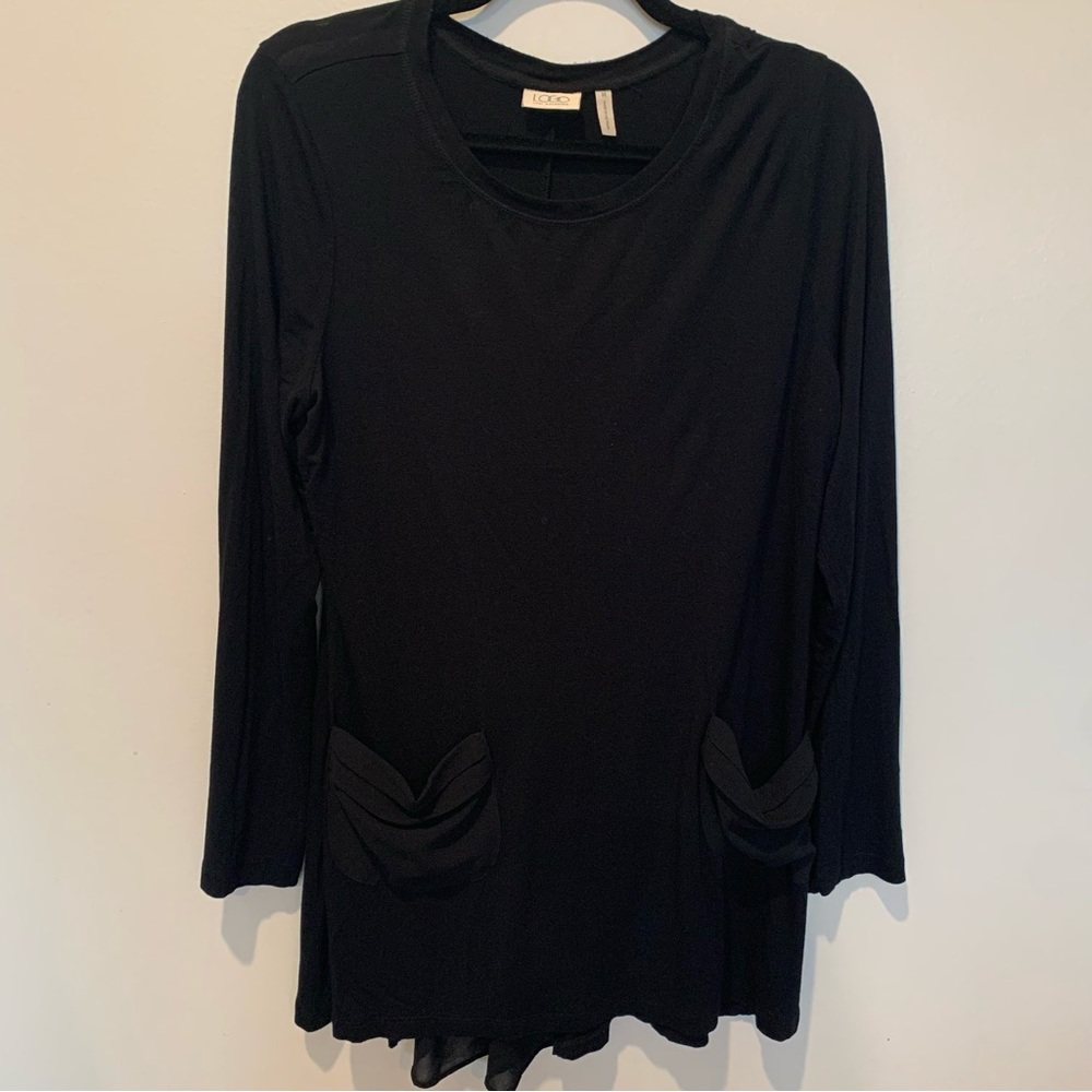 LOGO by Lori Goldstein Black Long Sleeve Tunic with Pocket Details Size M